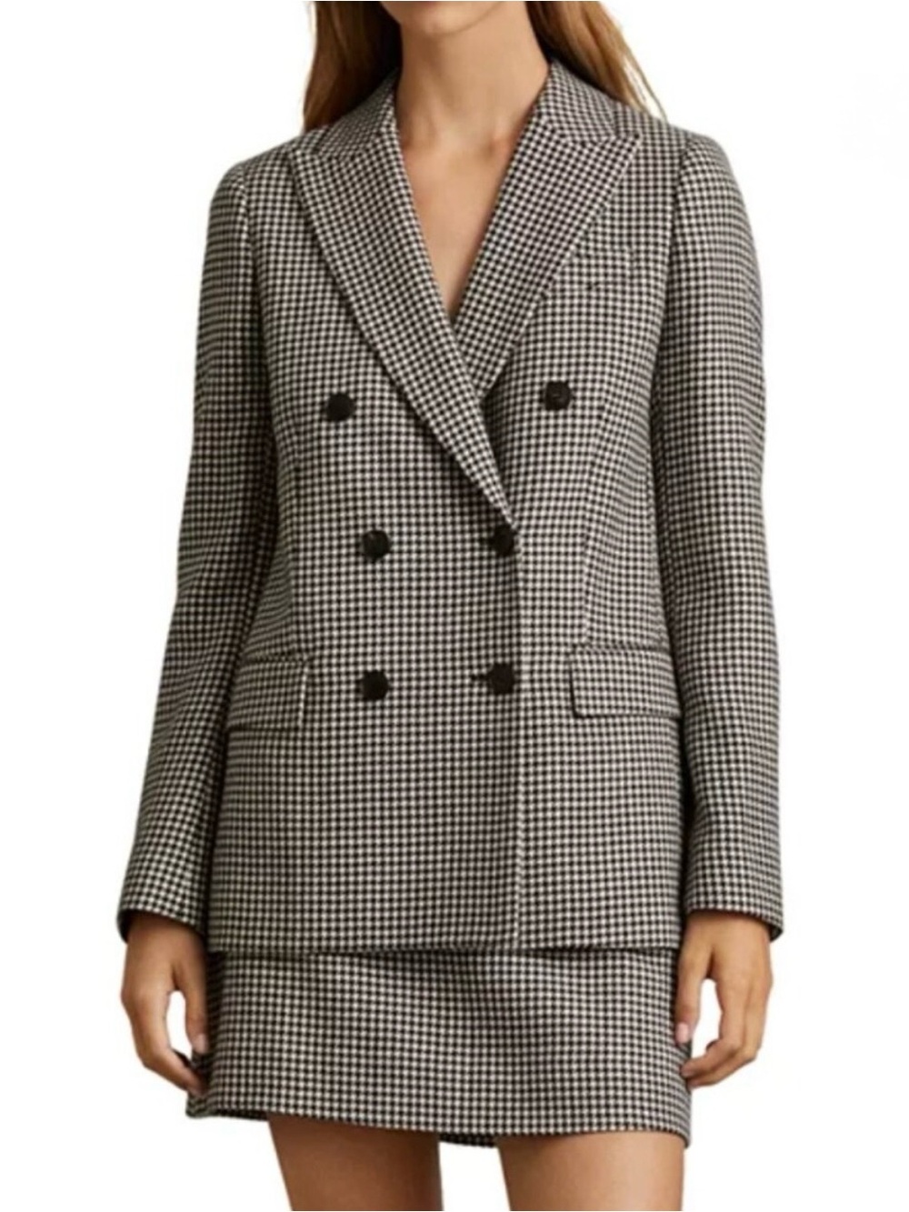 Reiss Houndstooth Double-Breasted Blazer